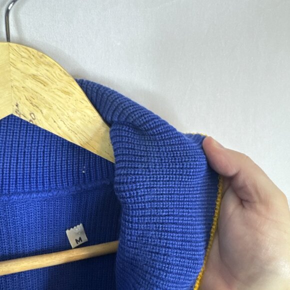 Vintage 1960s Royal Blue Shawl Collar Cardigan Yellow Trim Men M Curling Preppy - Picture 4 of 7